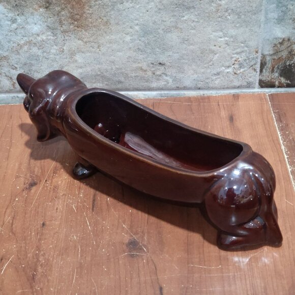 Vintage Dachshund Dog Ceramic Cracker Tray Planter Brown Glazed - Picture 14 of 14
